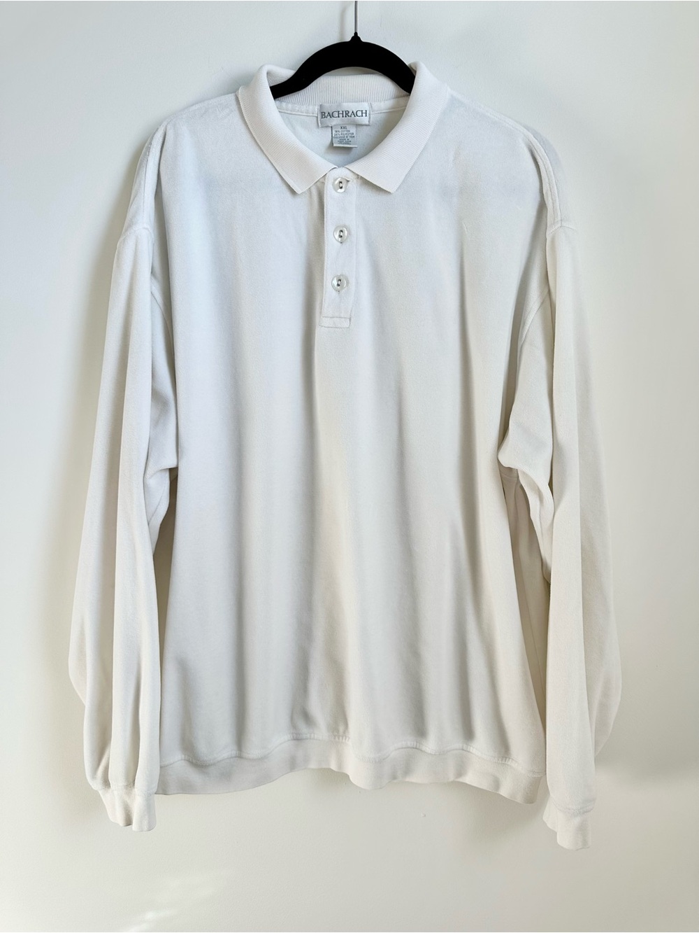 Bachrach Vintage Men’s Long Sleeve Polo Shirt - White Velour